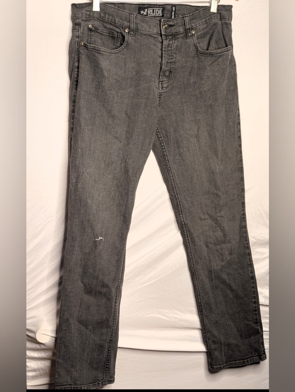 XXX RUDE Men's Slim Straight Jeans Gray Black 34x32 Hot Topic
